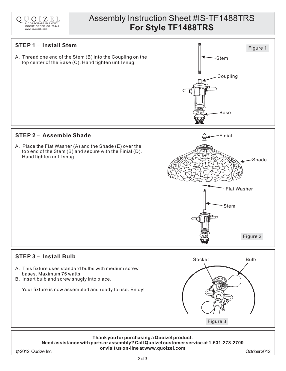 Quoizel TF1488TRS Tiffany User Manual | Page 3 / 3