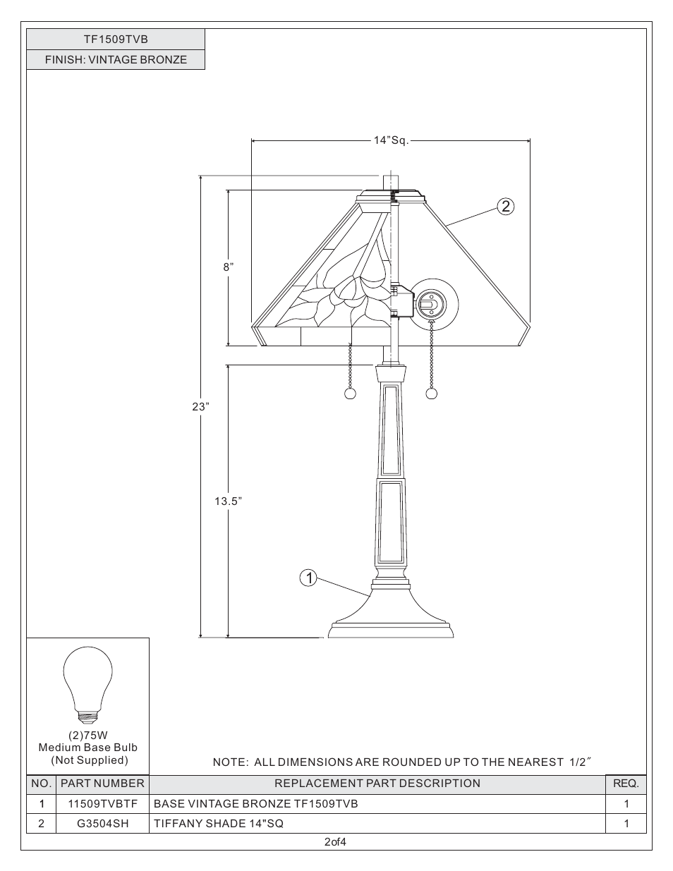 Quoizel TF1509TVB Tiffany User Manual | Page 2 / 4