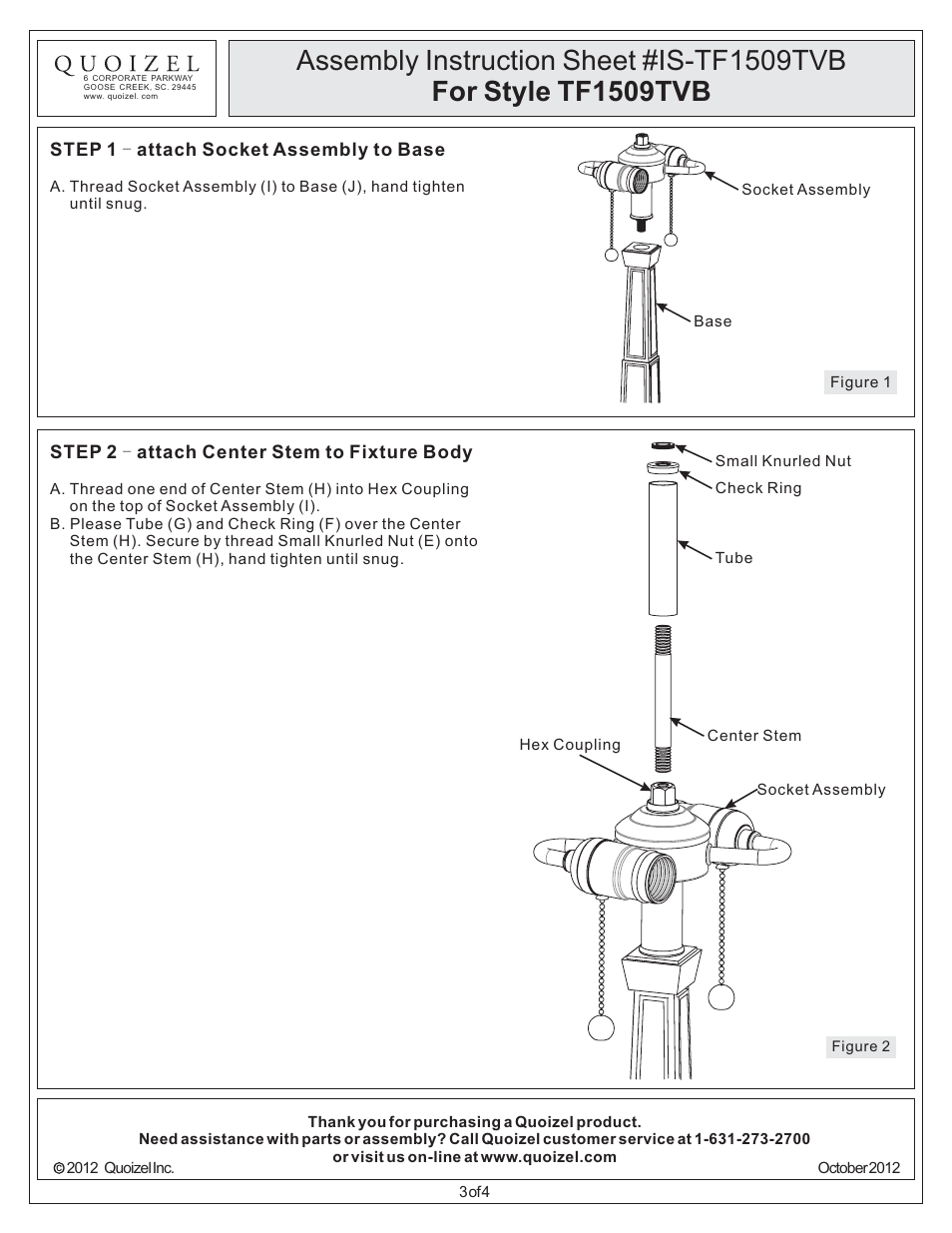 Quoizel TF1509TVB Tiffany User Manual | Page 3 / 4