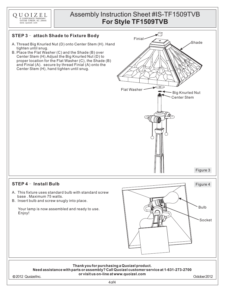 Quoizel TF1509TVB Tiffany User Manual | Page 4 / 4