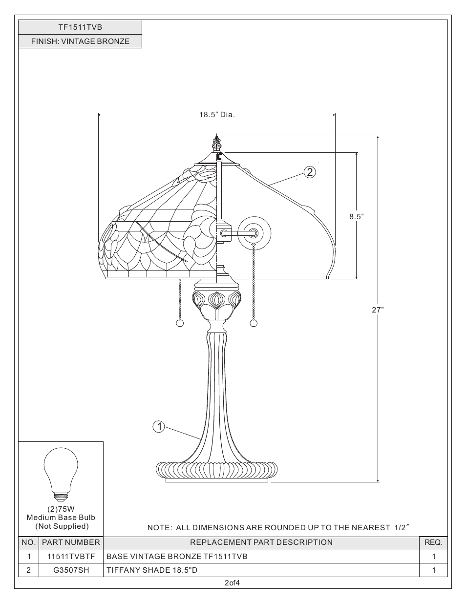 Quoizel TF1511TVB Tiffany User Manual | Page 2 / 4