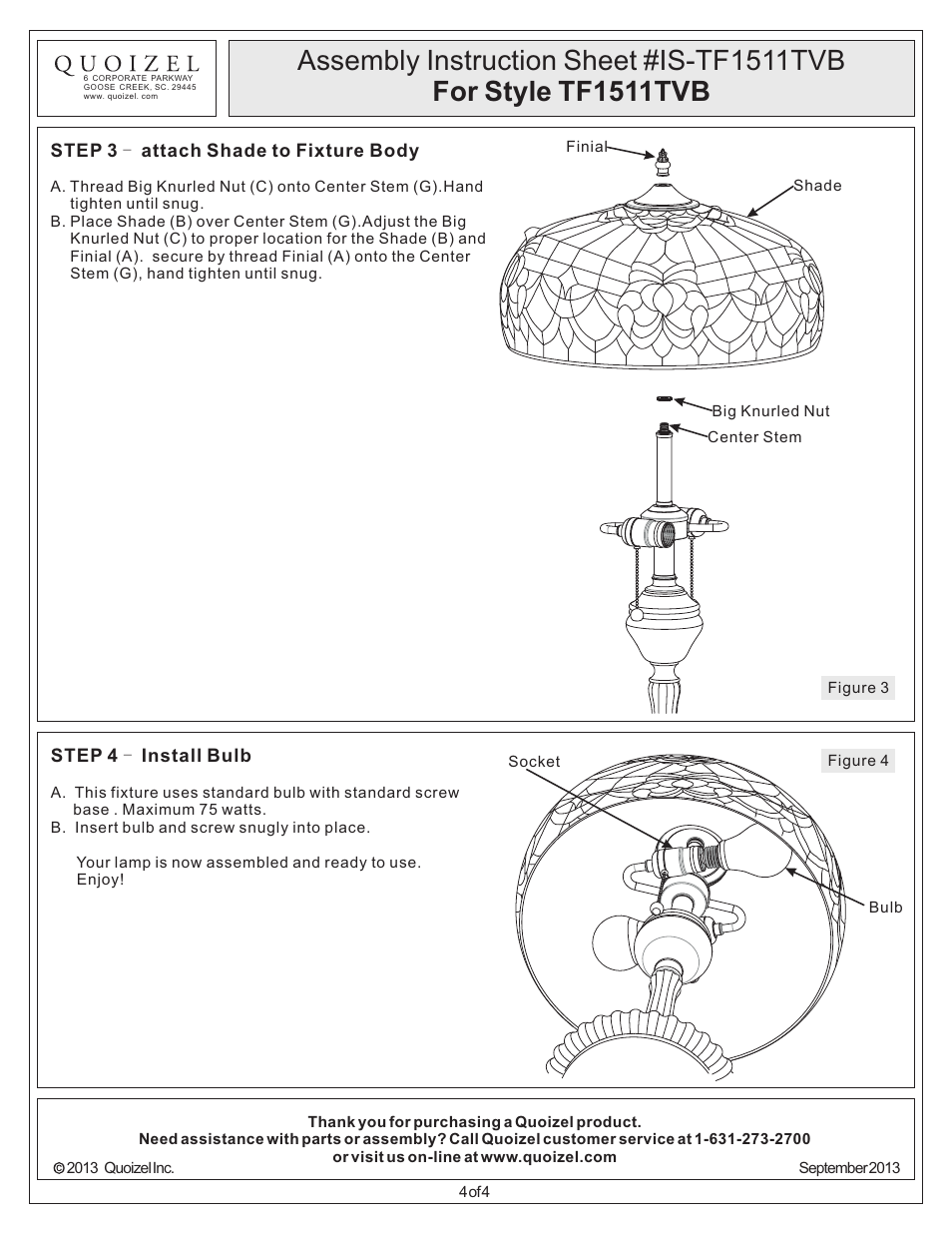 Quoizel TF1511TVB Tiffany User Manual | Page 4 / 4