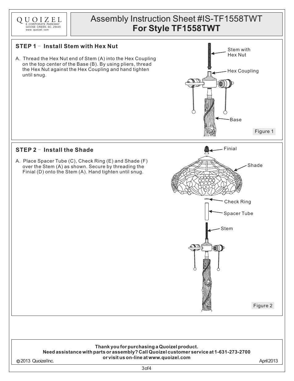 Quoizel TF1558TWT Tiffany User Manual | Page 3 / 4