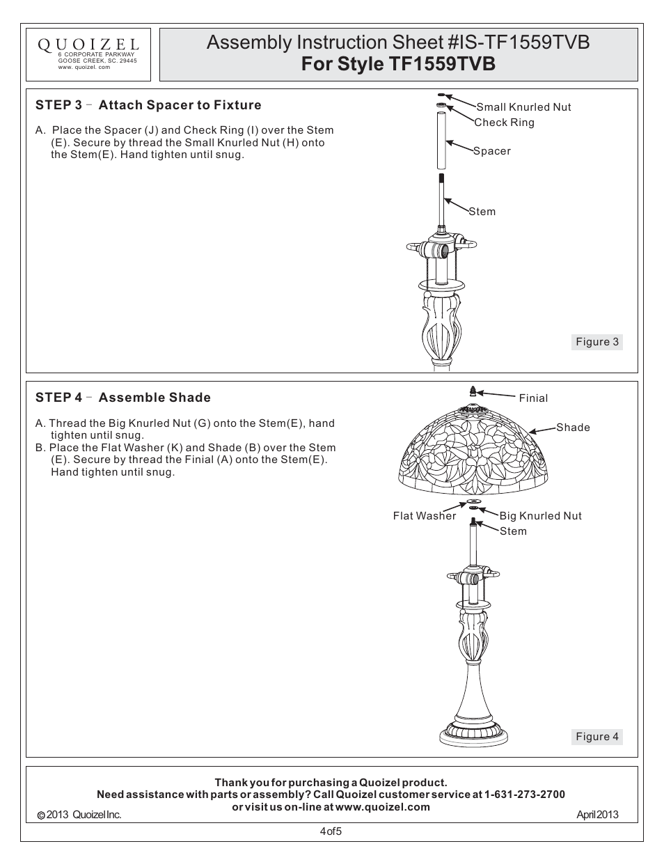 Quoizel TF1559TVB Tiffany User Manual | Page 4 / 5