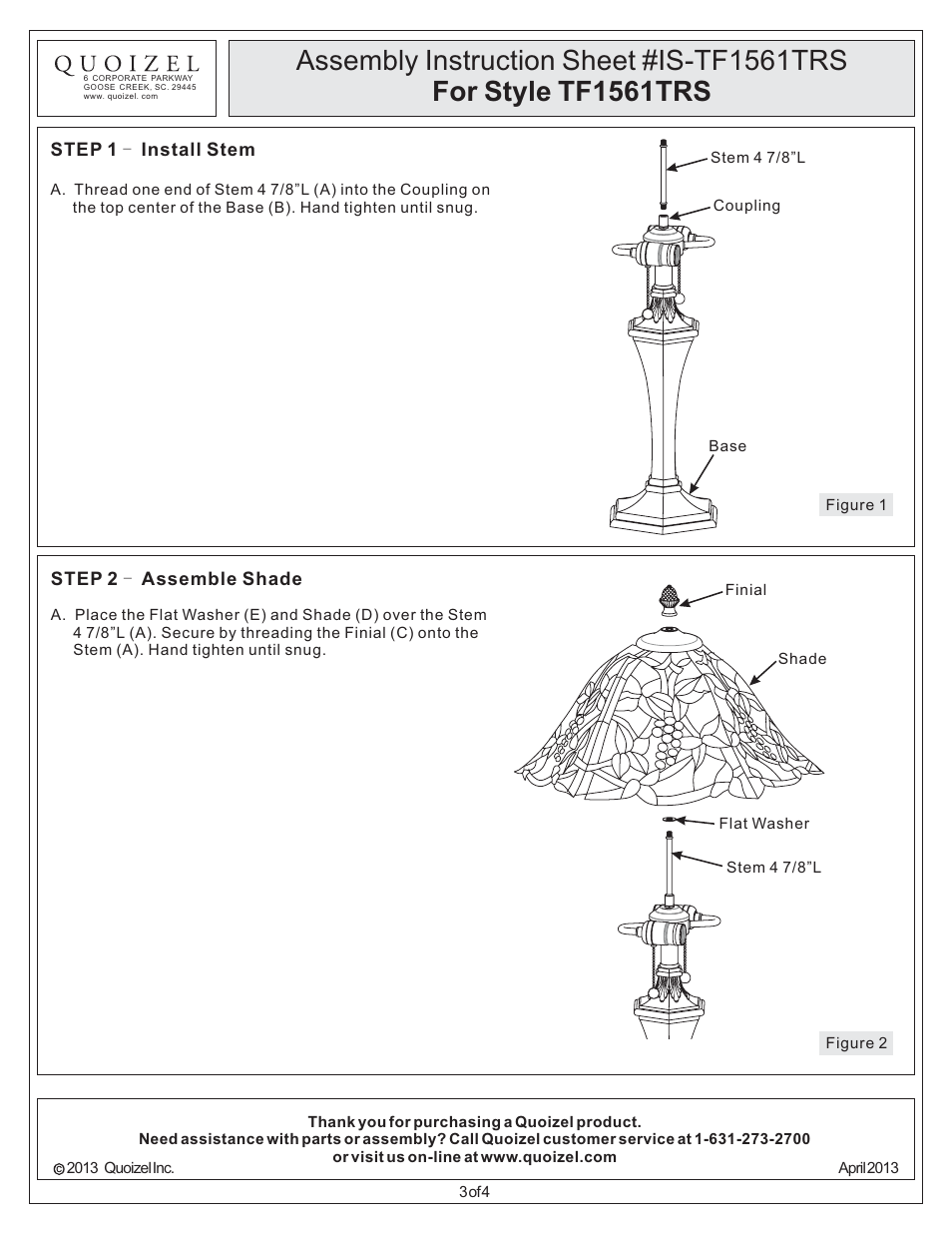 Quoizel TF1561TRS Tiffany User Manual | Page 3 / 4