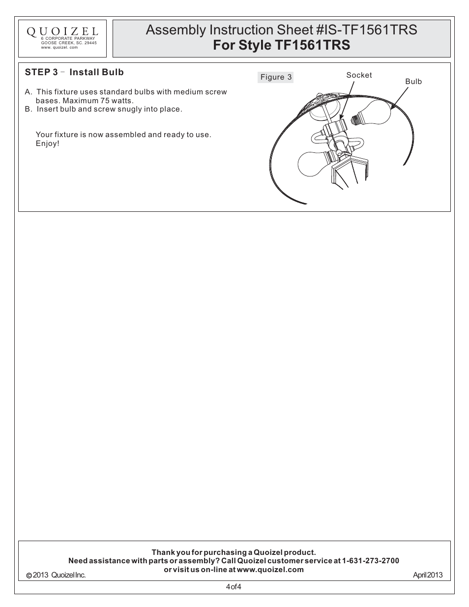 Quoizel TF1561TRS Tiffany User Manual | Page 4 / 4