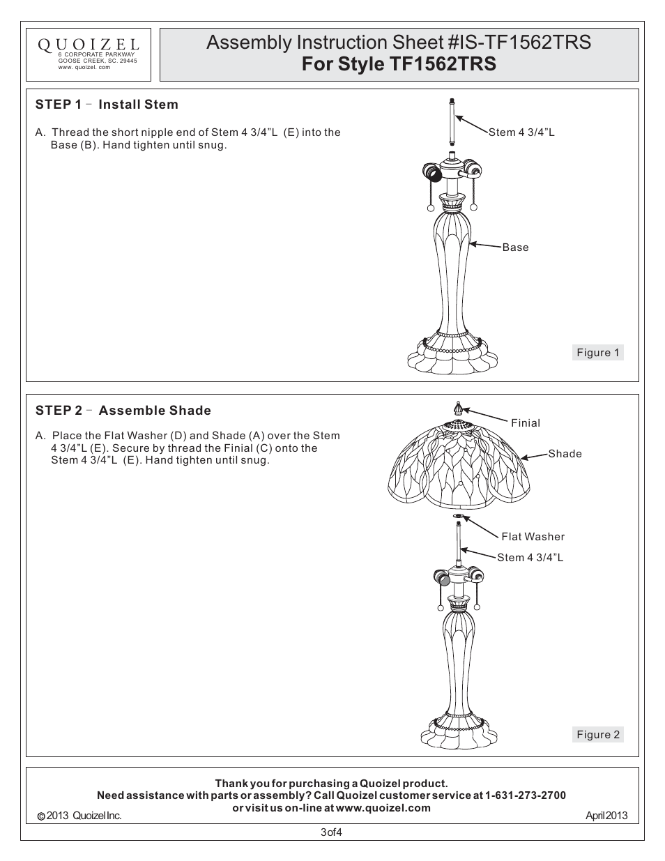 Quoizel TF1562TRS Tiffany User Manual | Page 3 / 4