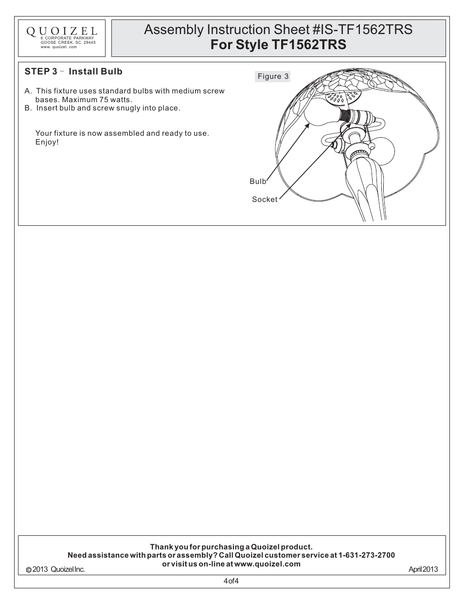 Quoizel TF1562TRS Tiffany User Manual | Page 4 / 4