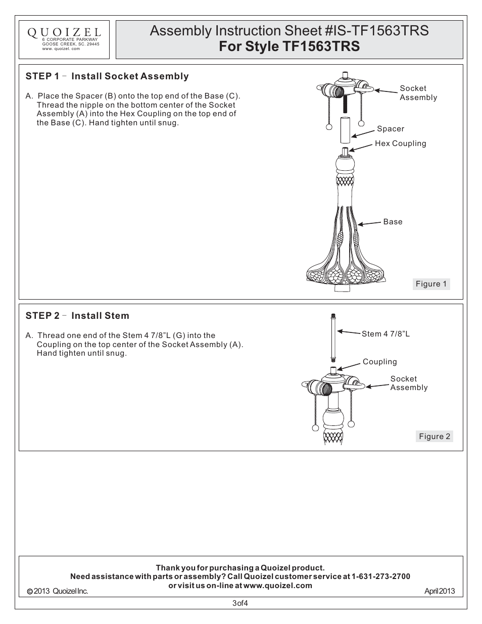 Quoizel TF1563TRS Tiffany User Manual | Page 3 / 4