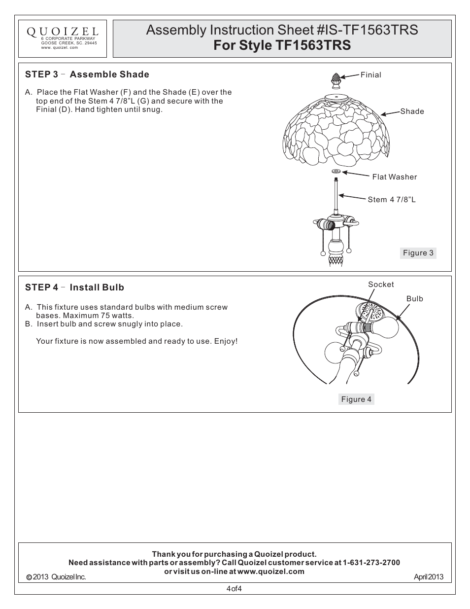 Quoizel TF1563TRS Tiffany User Manual | Page 4 / 4