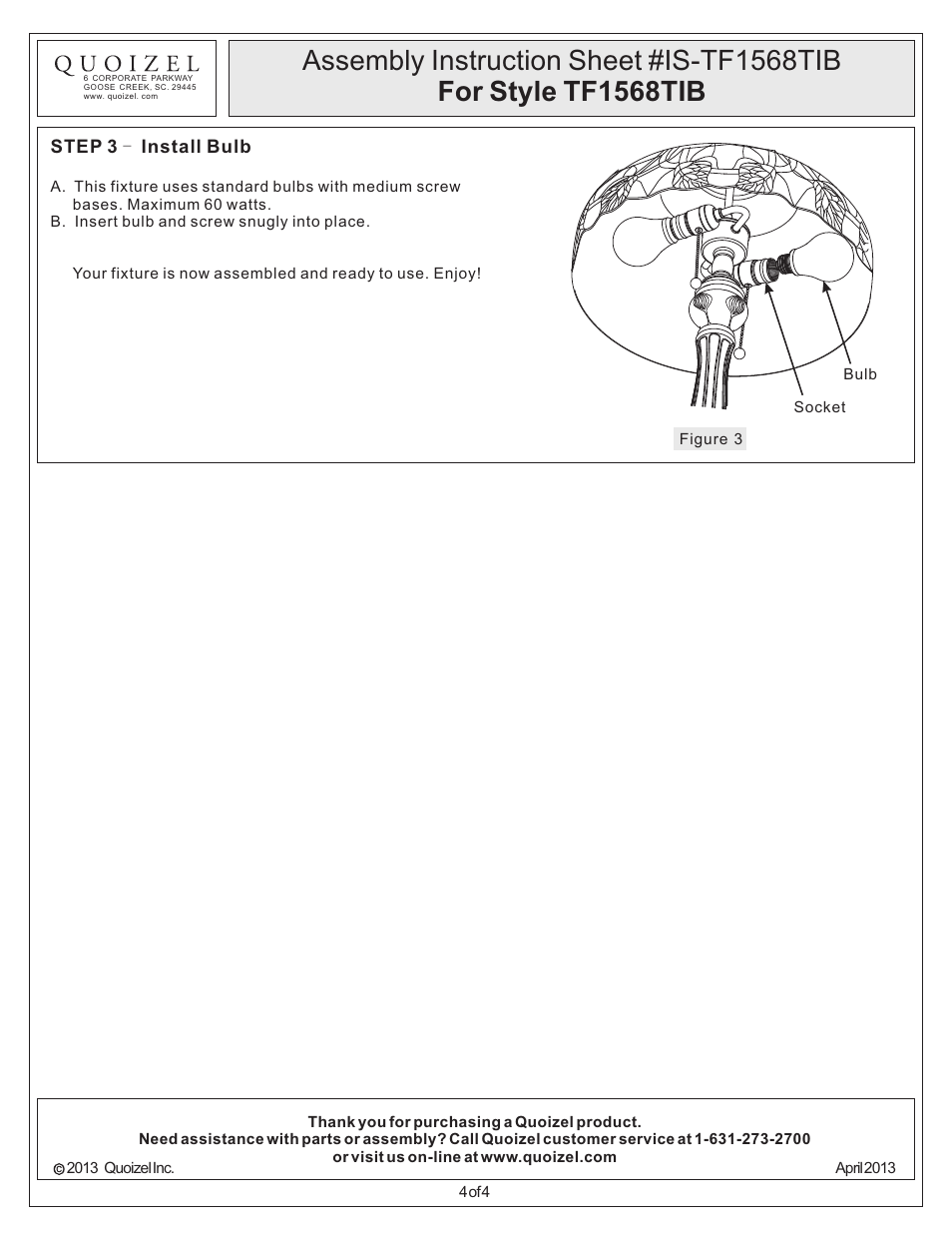 Quoizel TF1568TIB Tiffany User Manual | Page 4 / 4