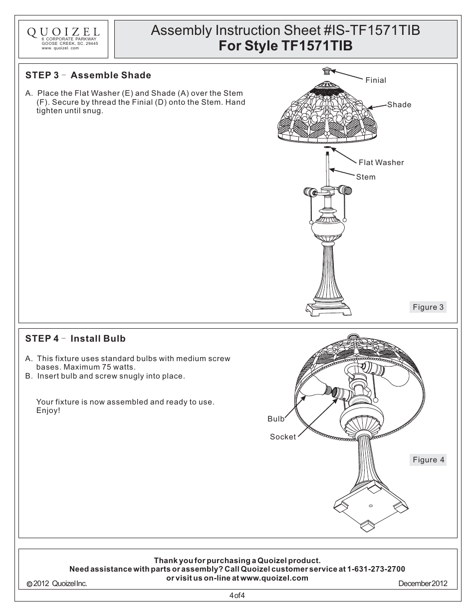 Quoizel TF1571TIB Tiffany User Manual | Page 4 / 4