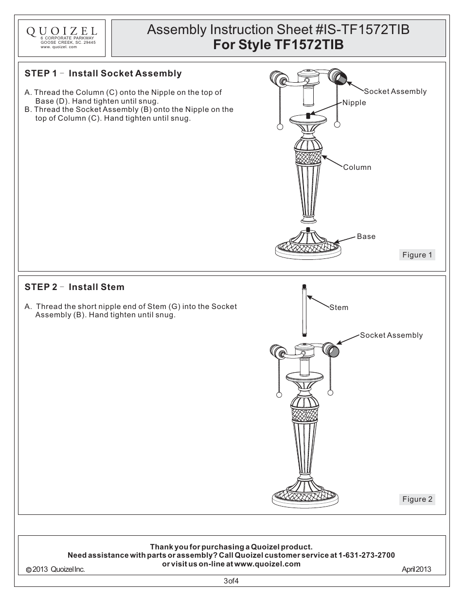 Quoizel TF1572TIB Tiffany User Manual | Page 3 / 4