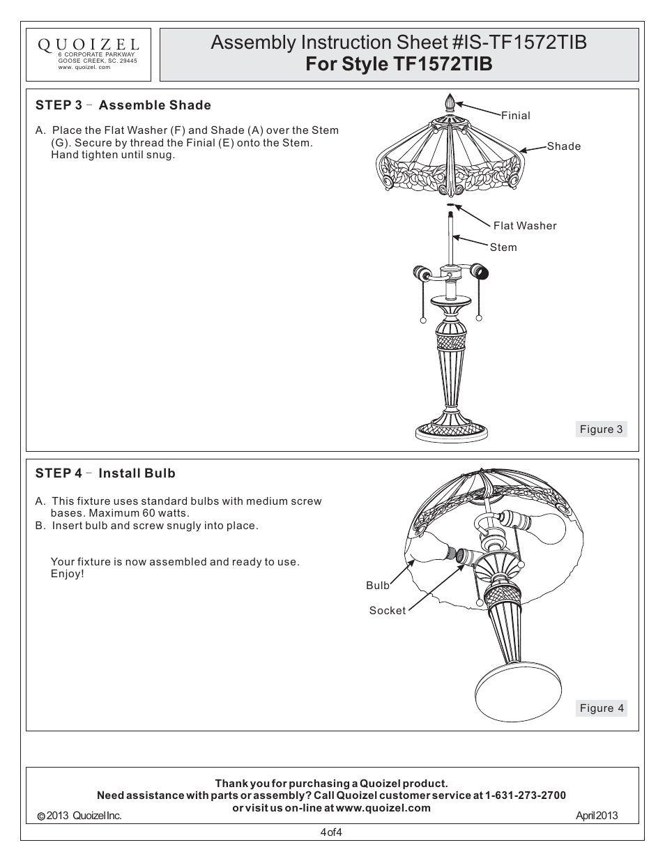 Quoizel TF1572TIB Tiffany User Manual | Page 4 / 4