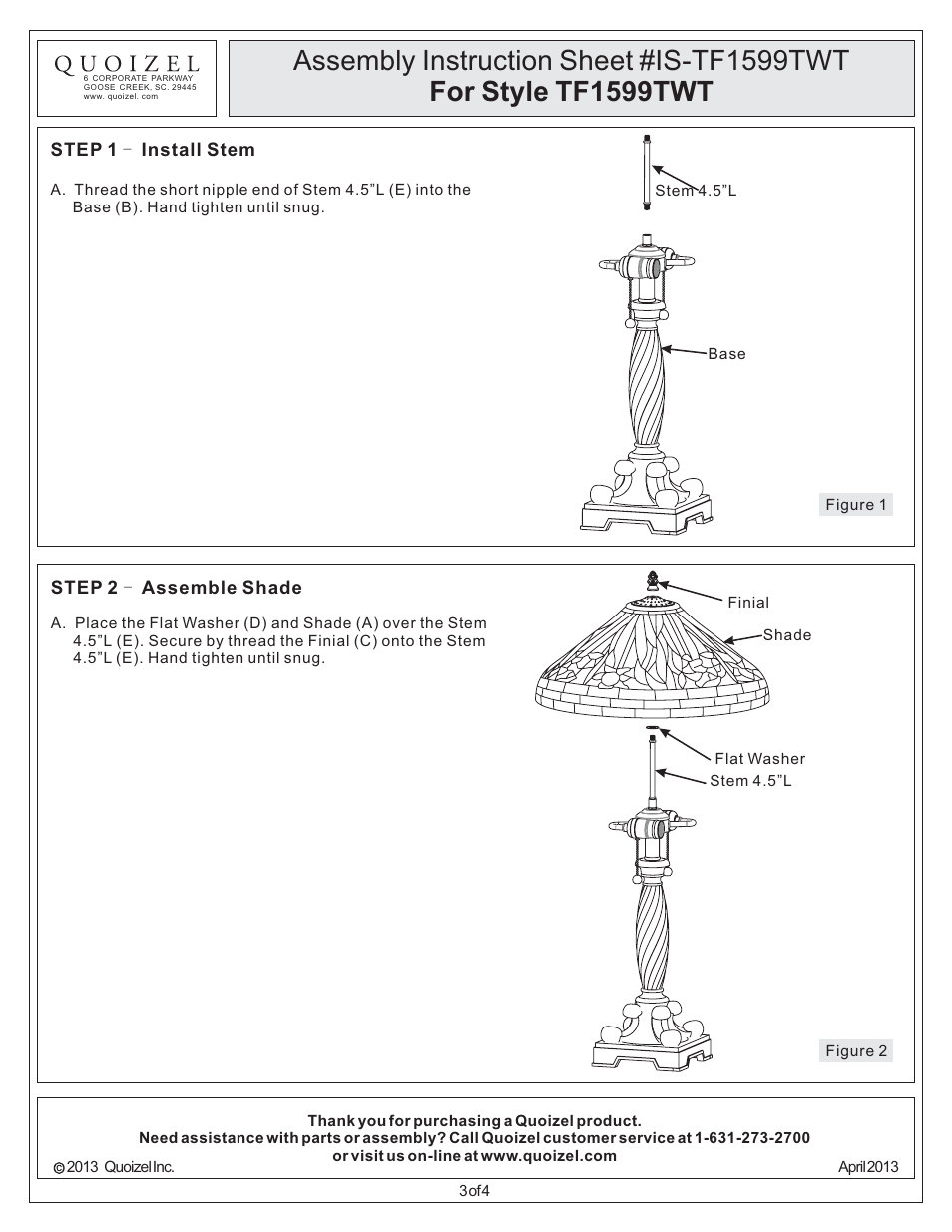 Quoizel TF1599TWT Tiffany User Manual | Page 3 / 4