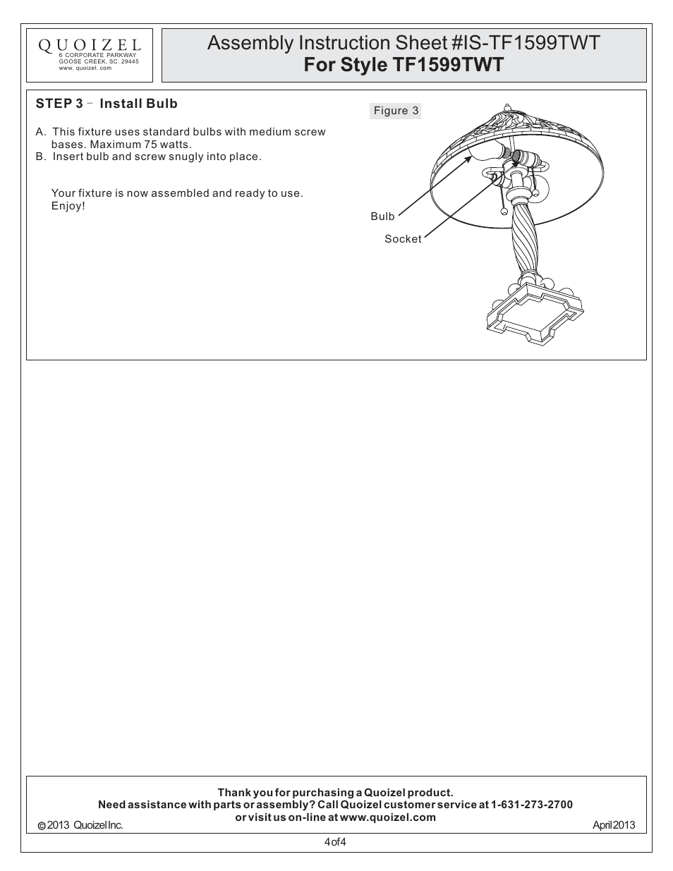 Quoizel TF1599TWT Tiffany User Manual | Page 4 / 4