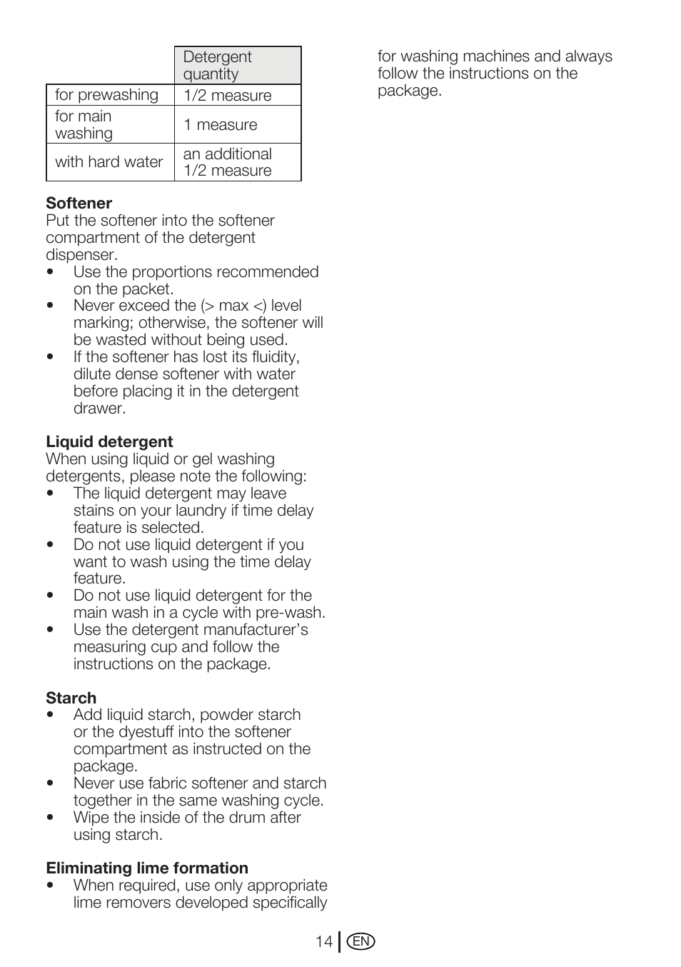 Beko WMA 747 W User Manual | Page 14 / 36