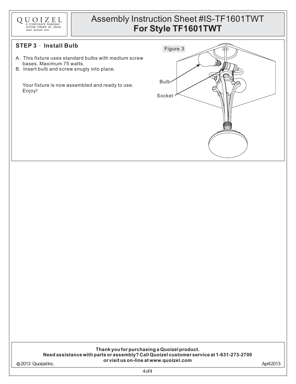 Quoizel TF1601TWT Tiffany User Manual | Page 4 / 4