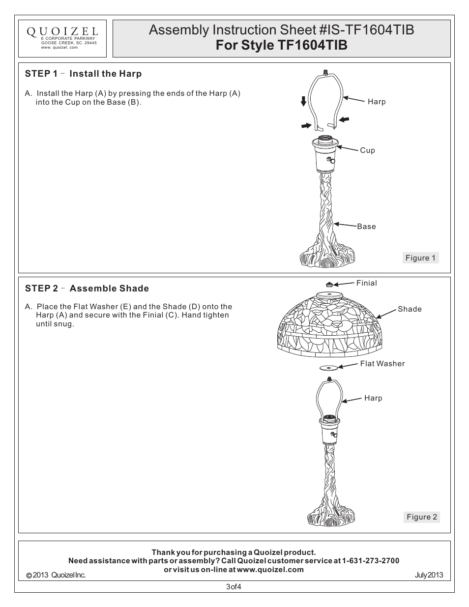 Quoizel TF1604TIB Tiffany User Manual | Page 3 / 4