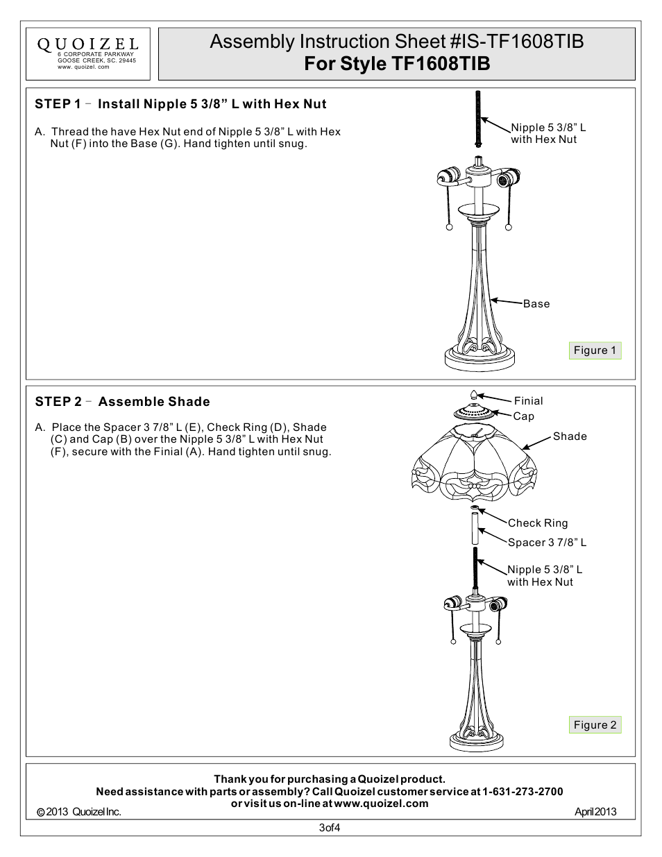Quoizel TF1608TIB Tiffany User Manual | Page 3 / 4