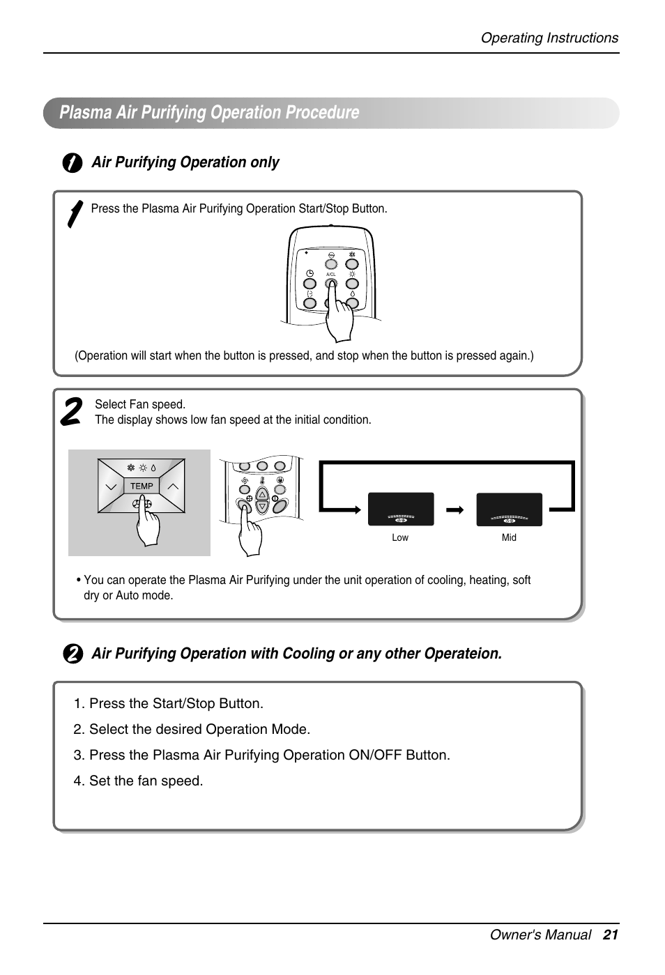 English, Plasma air purifying operation procedure | Beko LG-BKE 9300 D User Manual | Page 21 / 26
