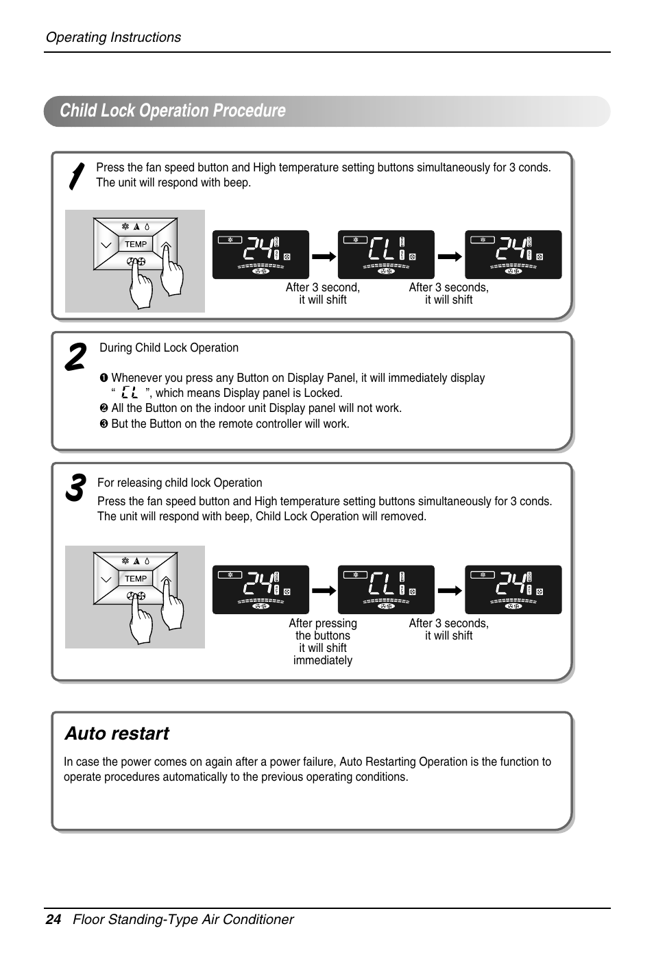 Child lock operation procedure, Auto restart | Beko LG-BKE 9300 D User Manual | Page 24 / 26