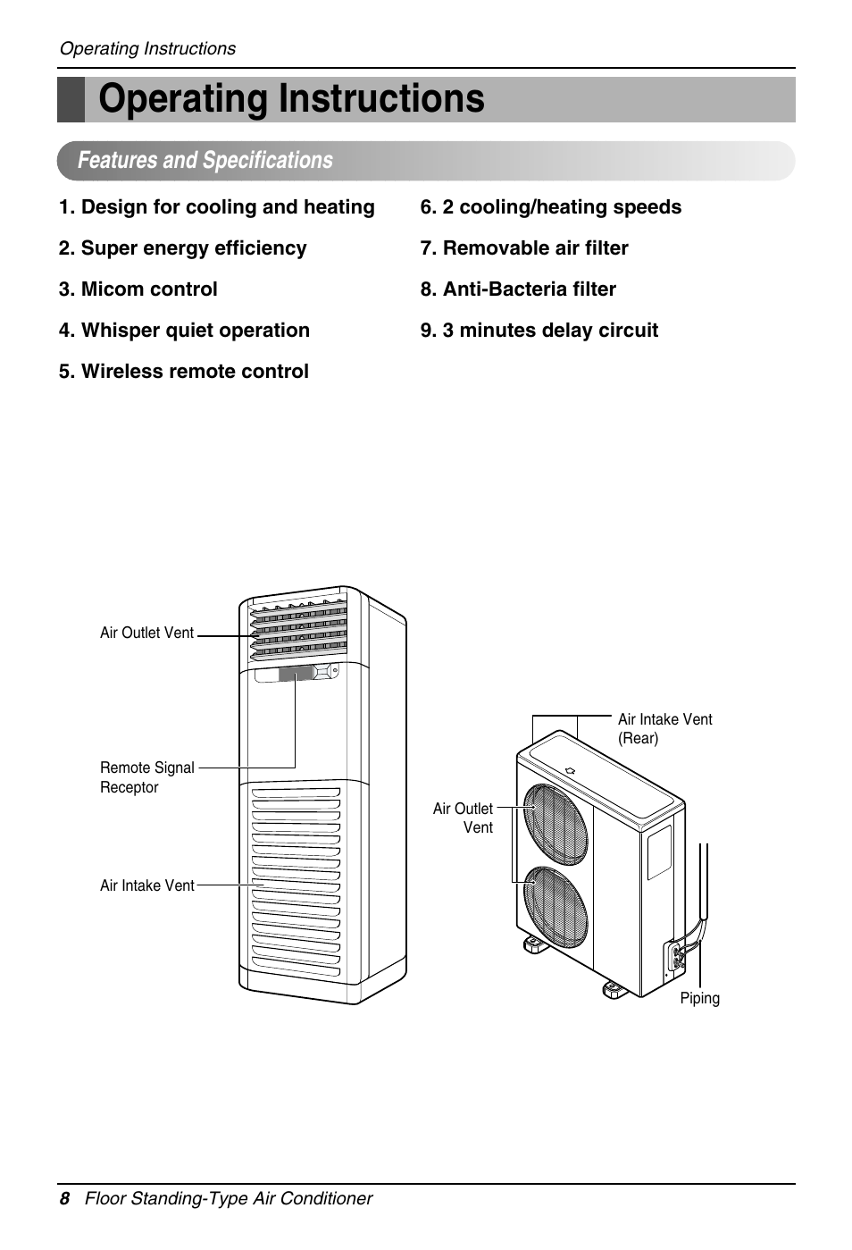 Operating instructions, Features and specifications | Beko LG-BKE 9300 D User Manual | Page 8 / 26