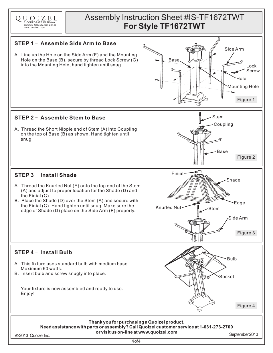 Quoizel TF1672TWT Tiffany User Manual | Page 4 / 4