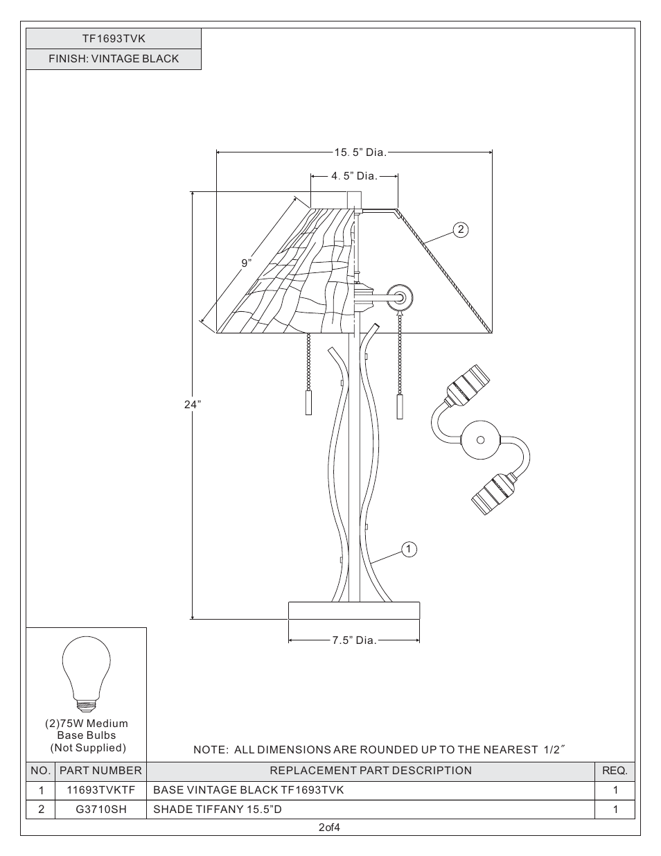 Quoizel TF1693TVK Tiffany User Manual | Page 2 / 4