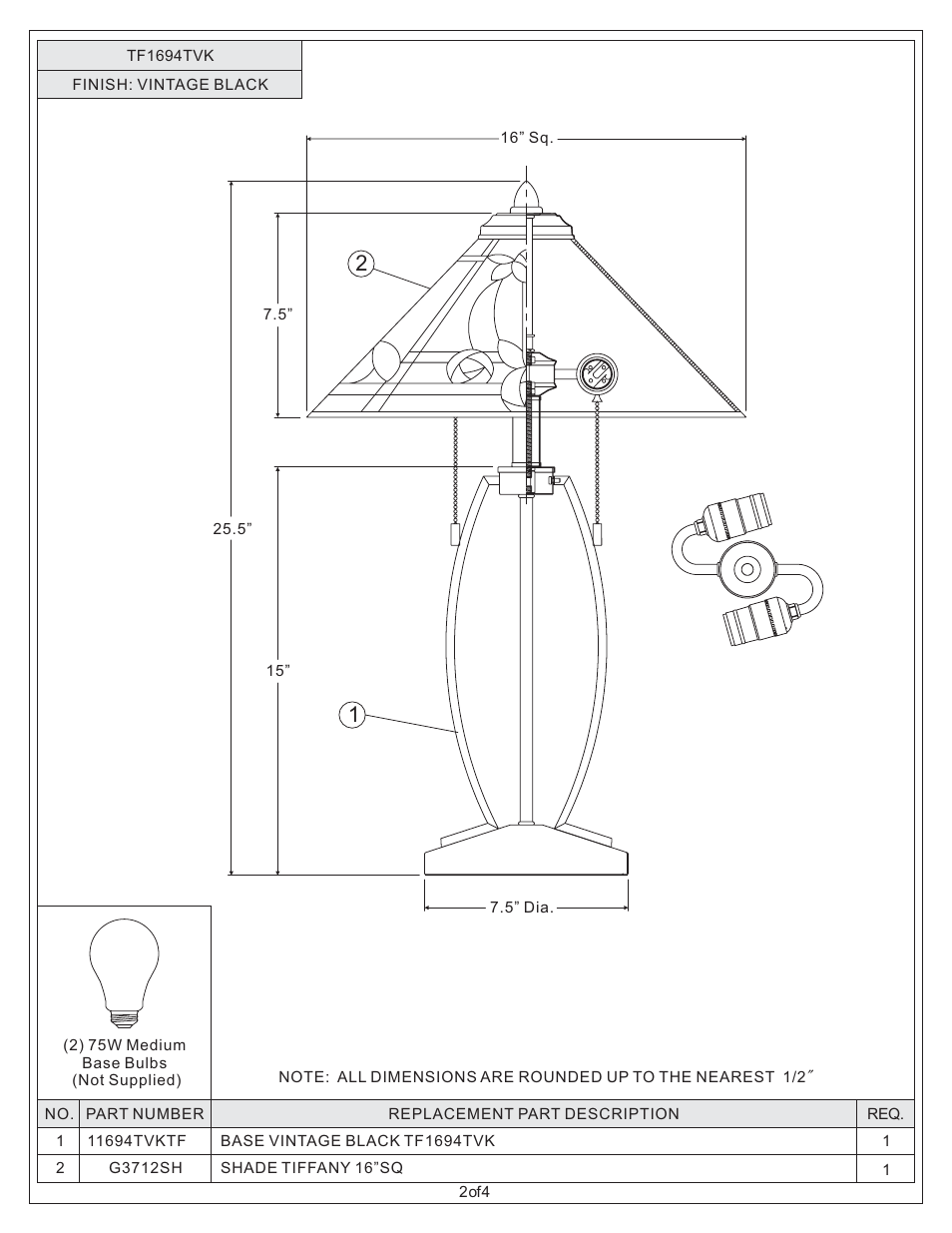 Quoizel TF1694TVK Tiffany User Manual | Page 2 / 4