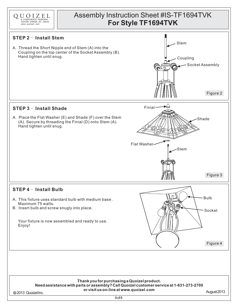 Quoizel TF1694TVK Tiffany User Manual | Page 4 / 4