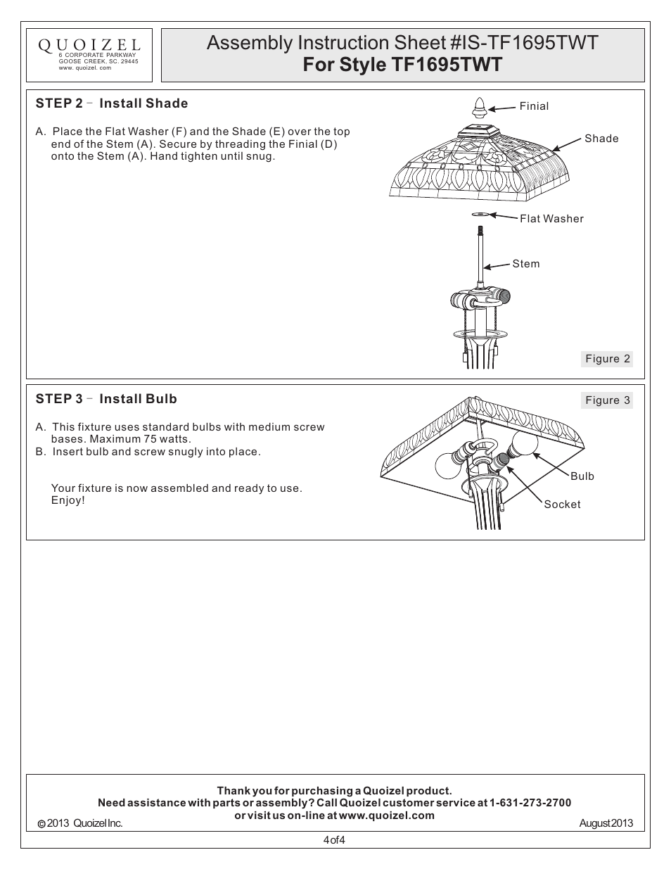 Quoizel TF1695TWT Tiffany User Manual | Page 4 / 4