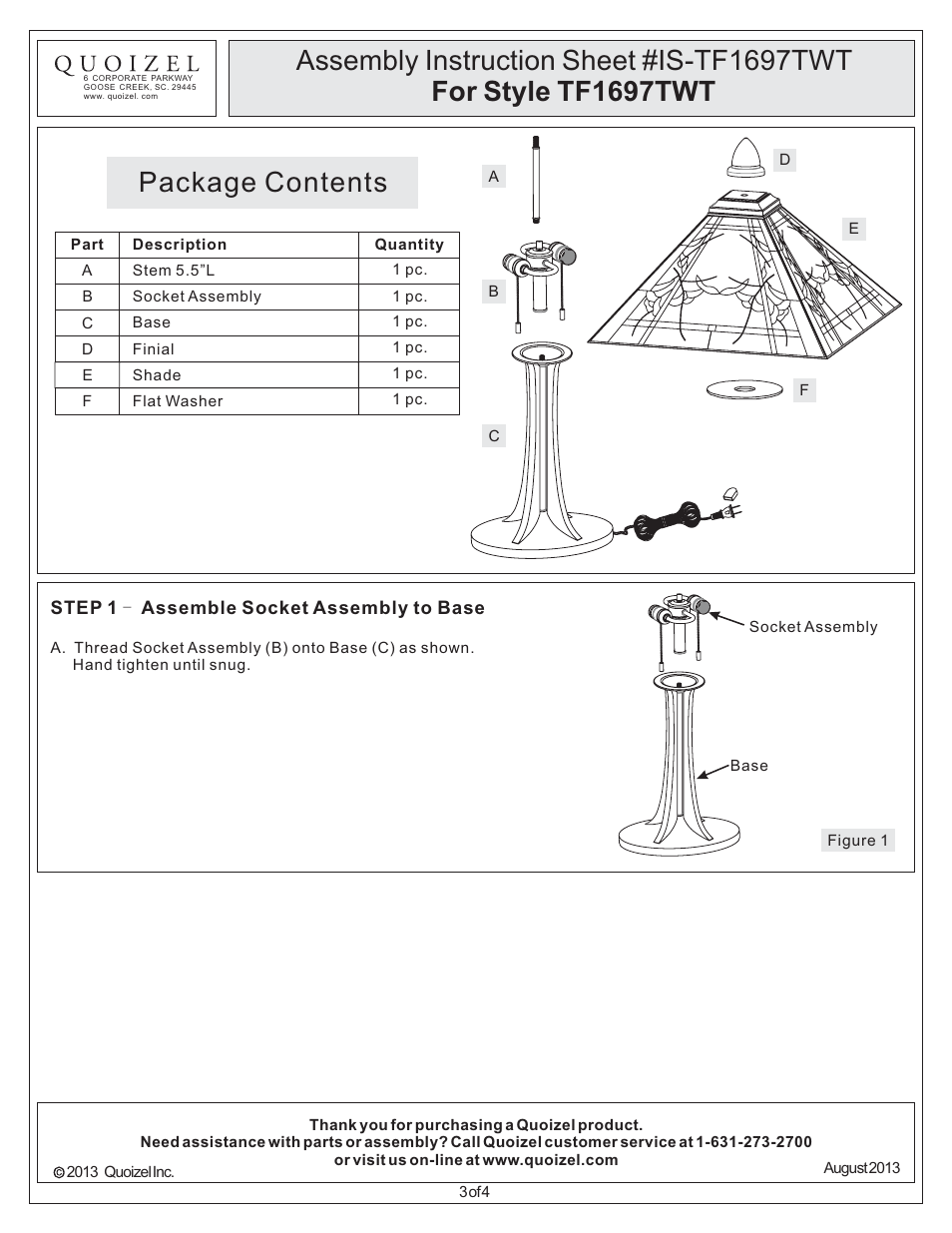 Package contents | Quoizel TF1697TWT Tiffany User Manual | Page 3 / 4