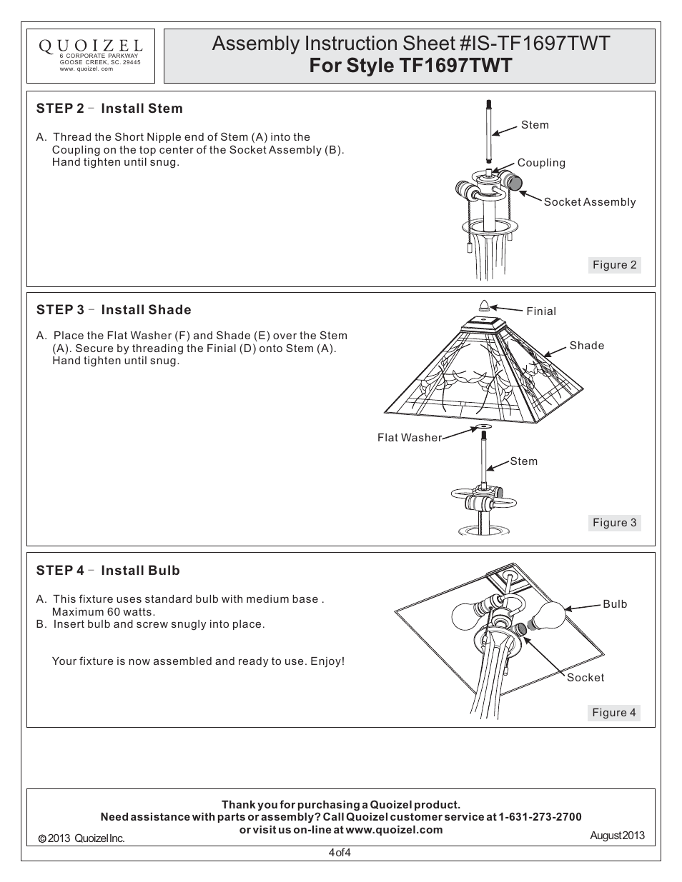Quoizel TF1697TWT Tiffany User Manual | Page 4 / 4