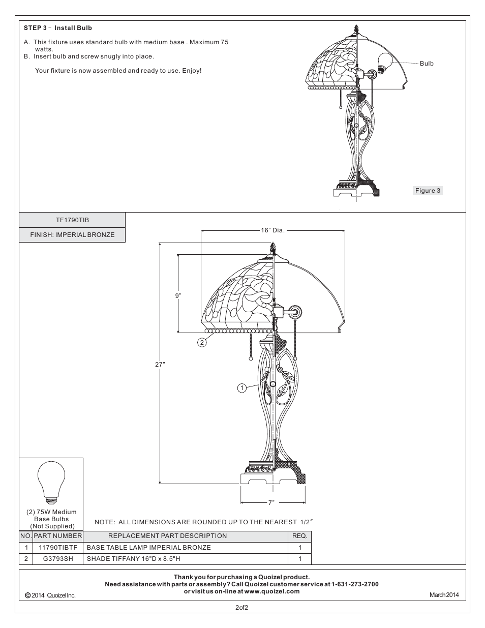 Quoizel TF1790TIB Tiffany User Manual | Page 2 / 2