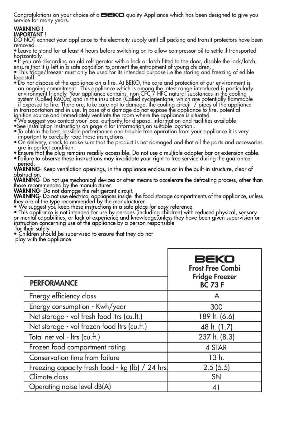 Beko BC73 F User Manual | Page 3 / 25