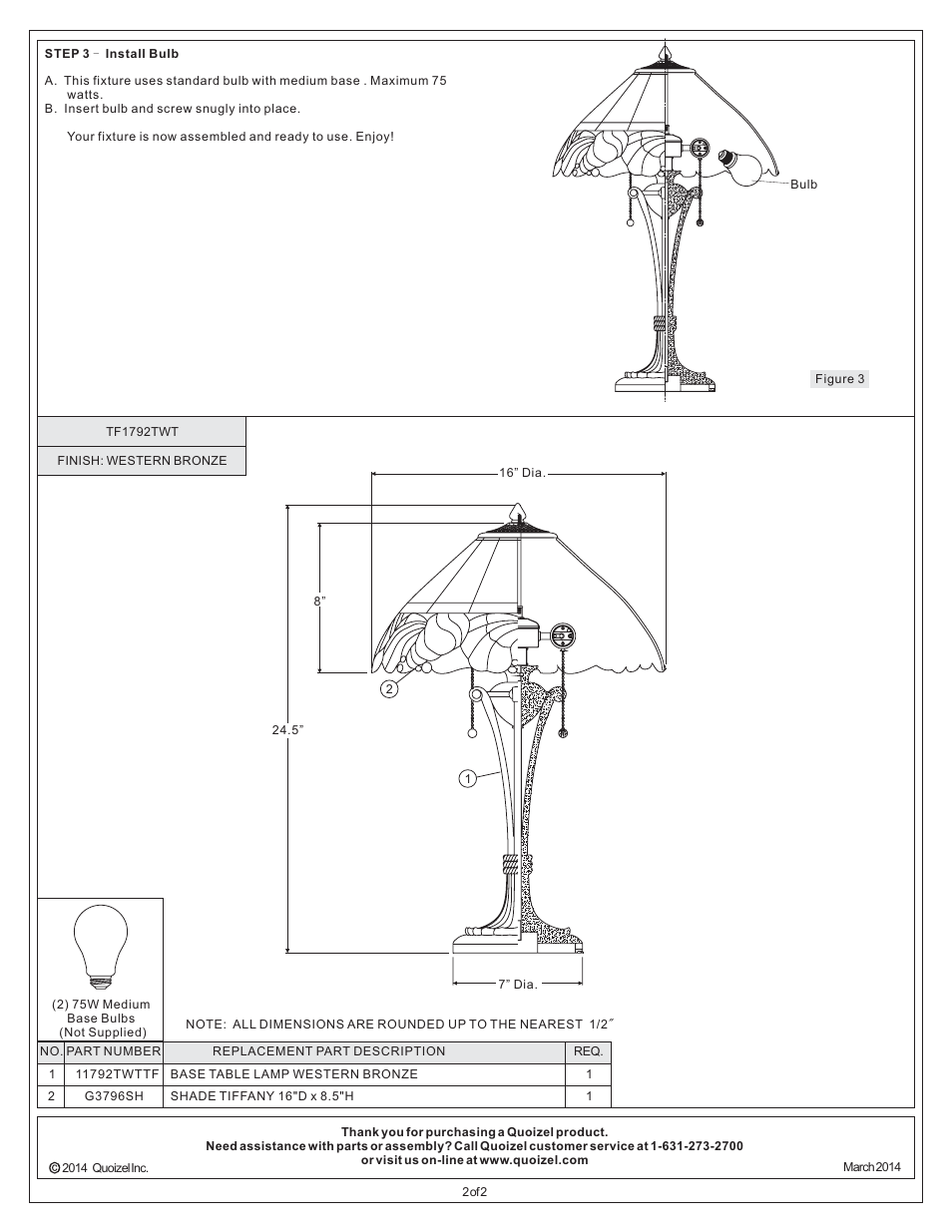 Quoizel TF1792TWT Tiffany User Manual | Page 2 / 2