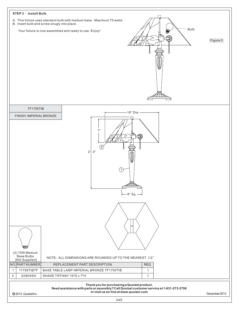 Quoizel TF1795TIB Tiffany User Manual | Page 2 / 2