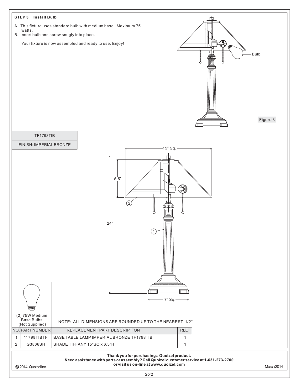 Quoizel TF1798TIB Tiffany User Manual | Page 2 / 2