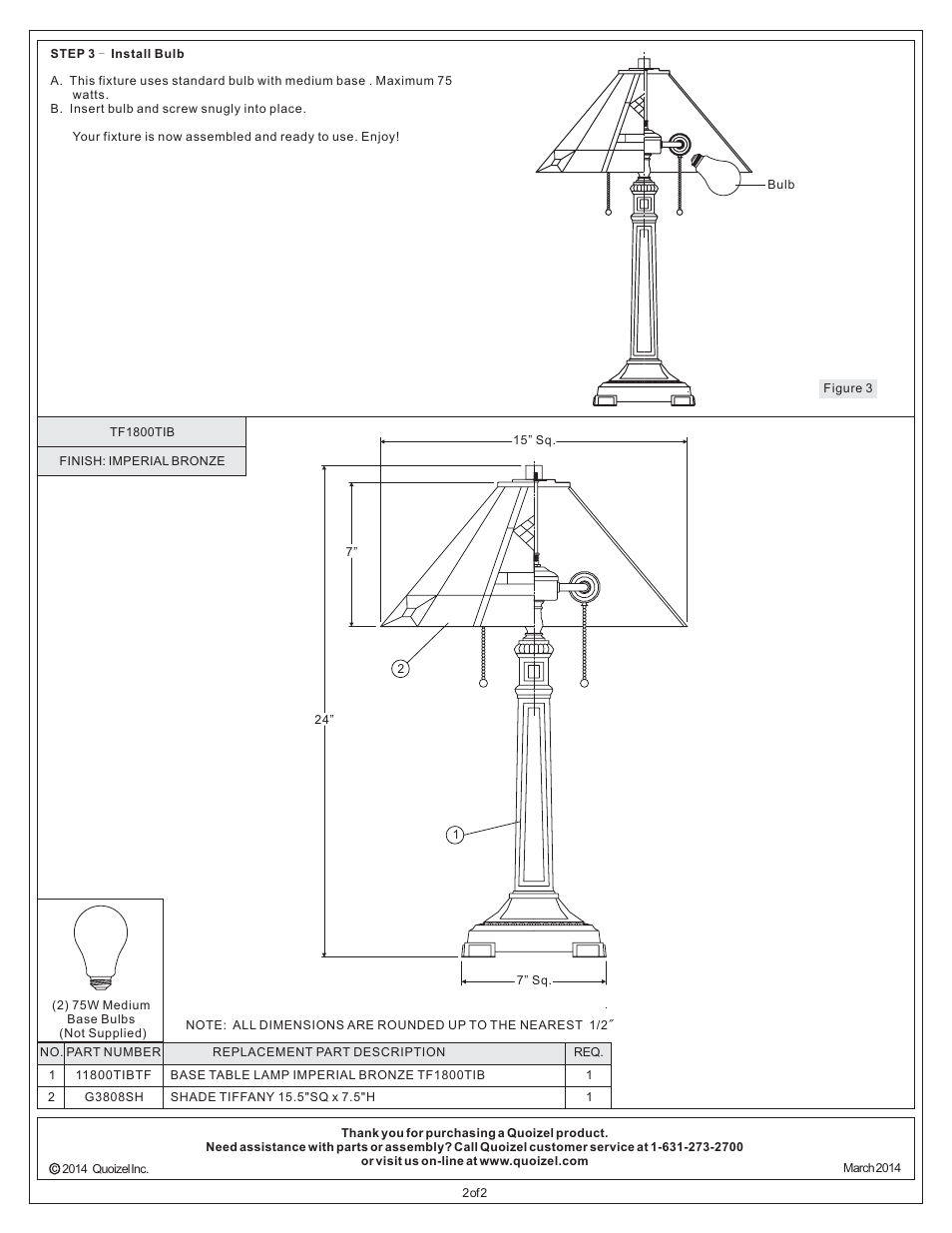 Quoizel TF1800TIB Tiffany User Manual | Page 2 / 2