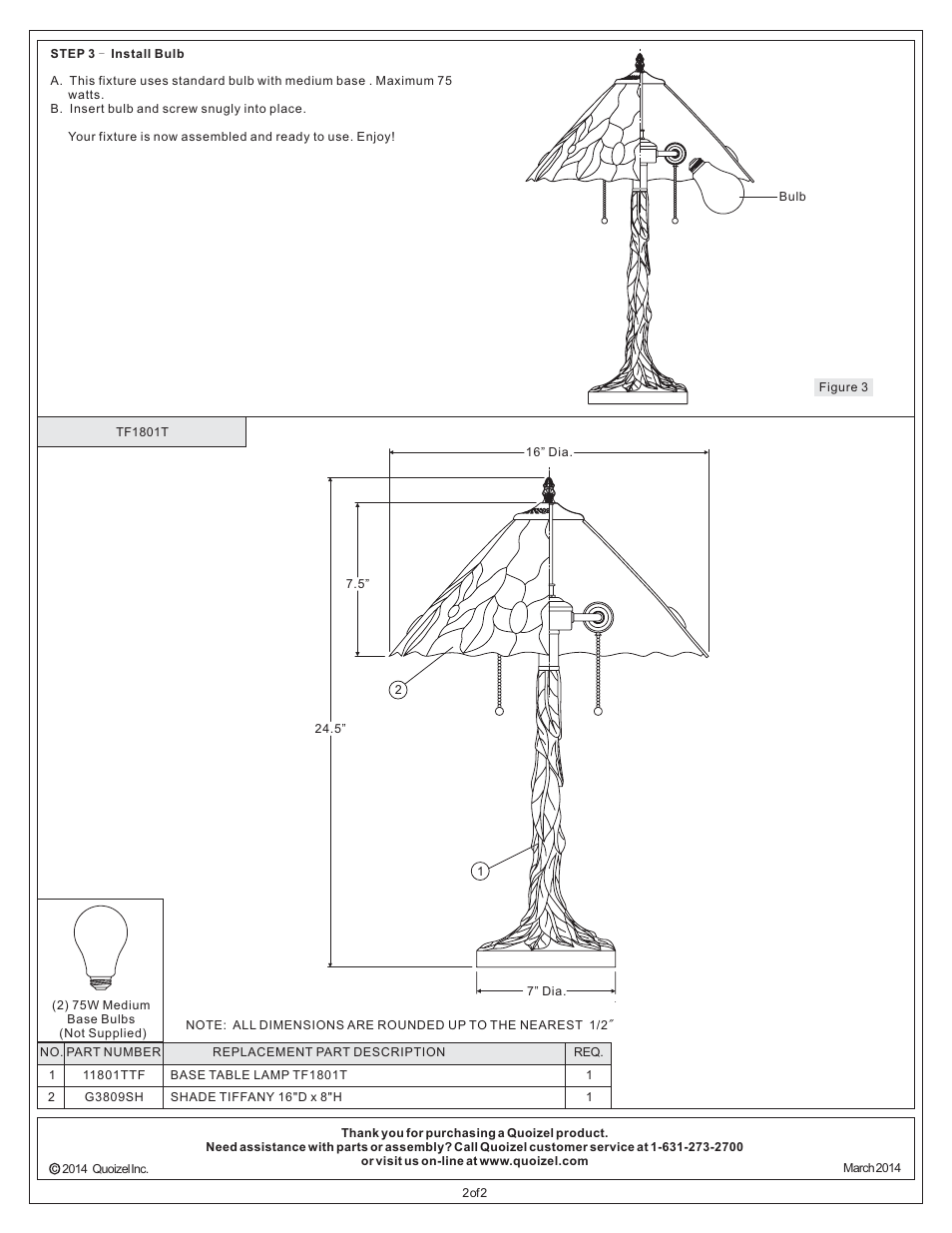 Quoizel TF1801T Tiffany User Manual | Page 2 / 2