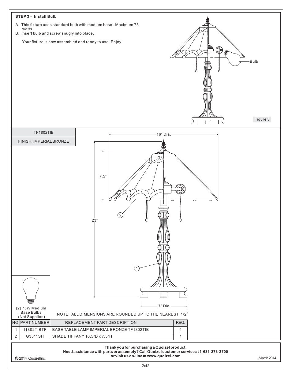 Quoizel TF1802TIB Tiffany User Manual | Page 2 / 2