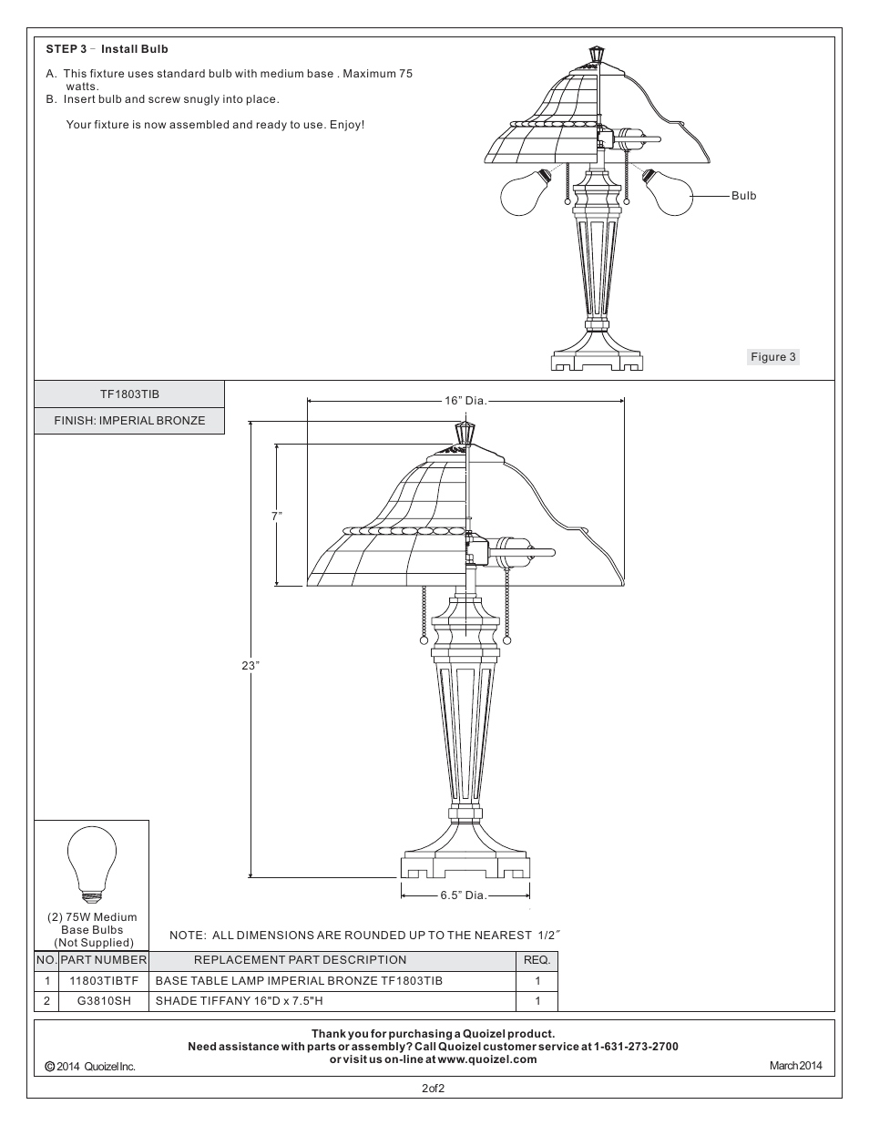 Quoizel TF1803TIB Tiffany User Manual | Page 2 / 2