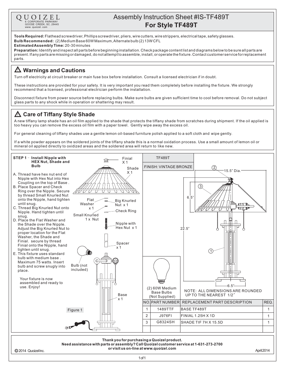 Quoizel TF489T Tiffany User Manual | 1 page