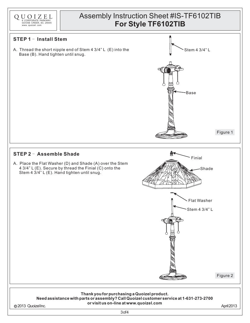 Quoizel TF6102TIB Tiffany User Manual | Page 3 / 4