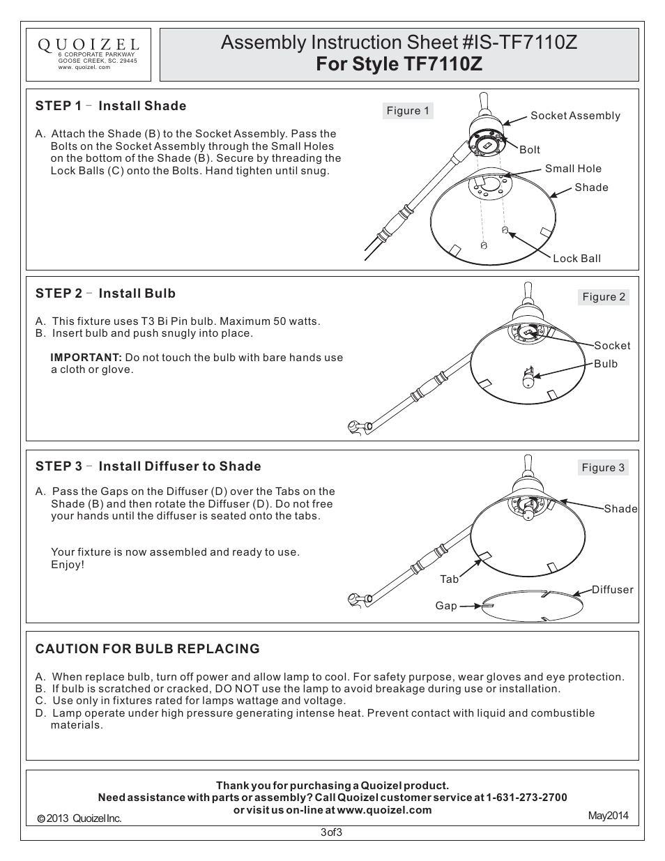 Quoizel TF7110Z Tiffany User Manual | Page 3 / 3