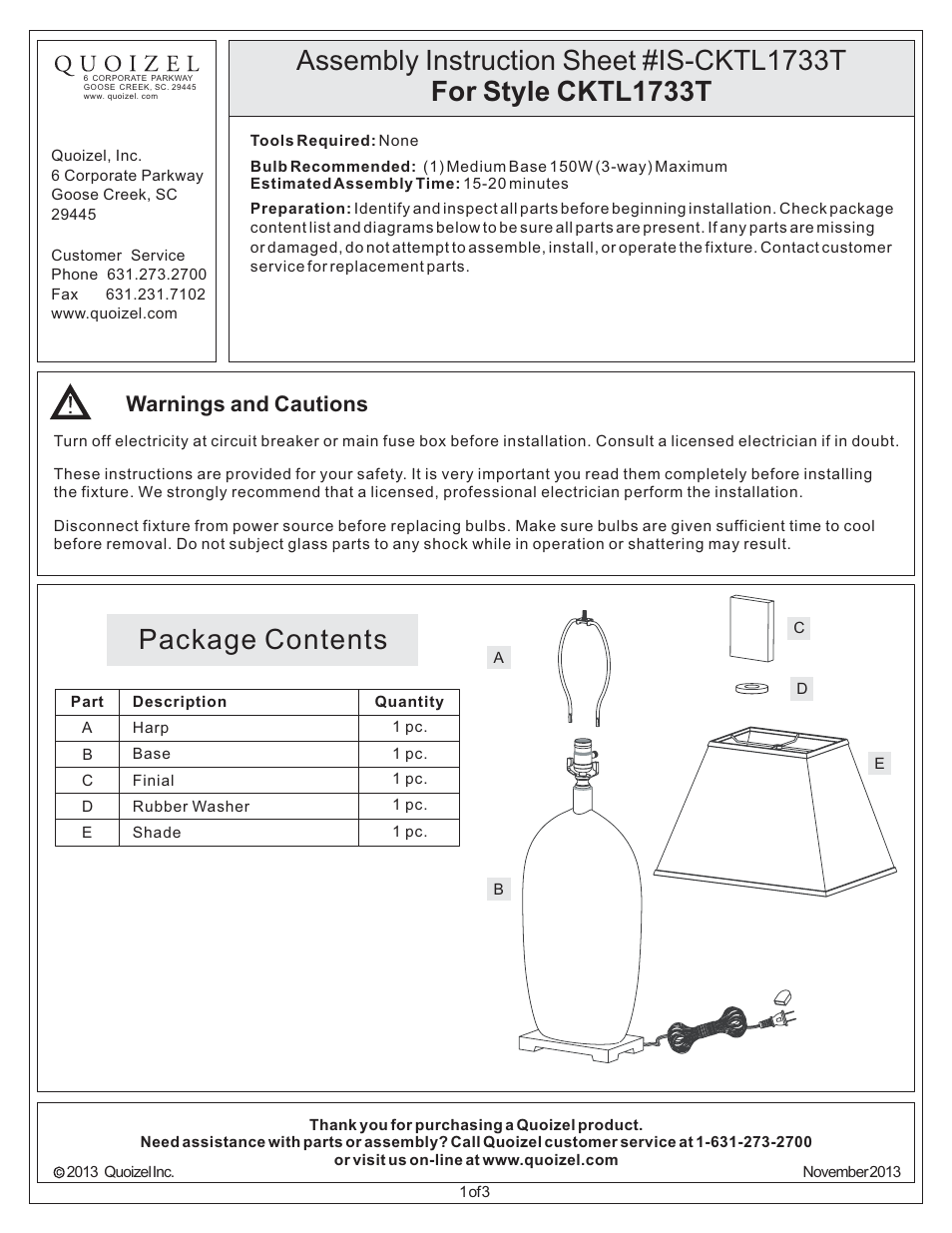 Quoizel CKTL1733T Tribal User Manual | 3 pages