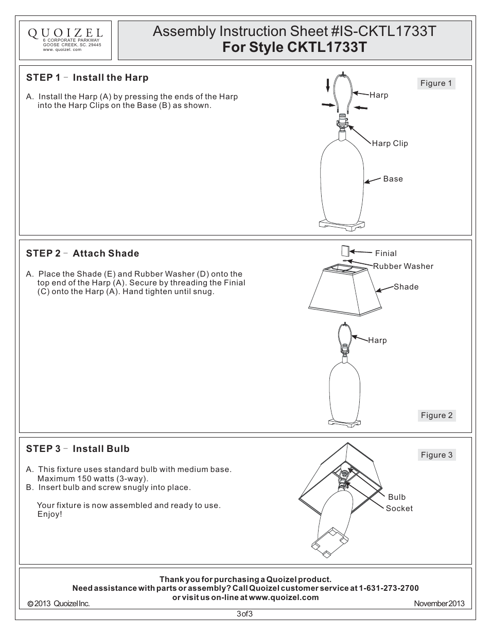 Quoizel CKTL1733T Tribal User Manual | Page 3 / 3