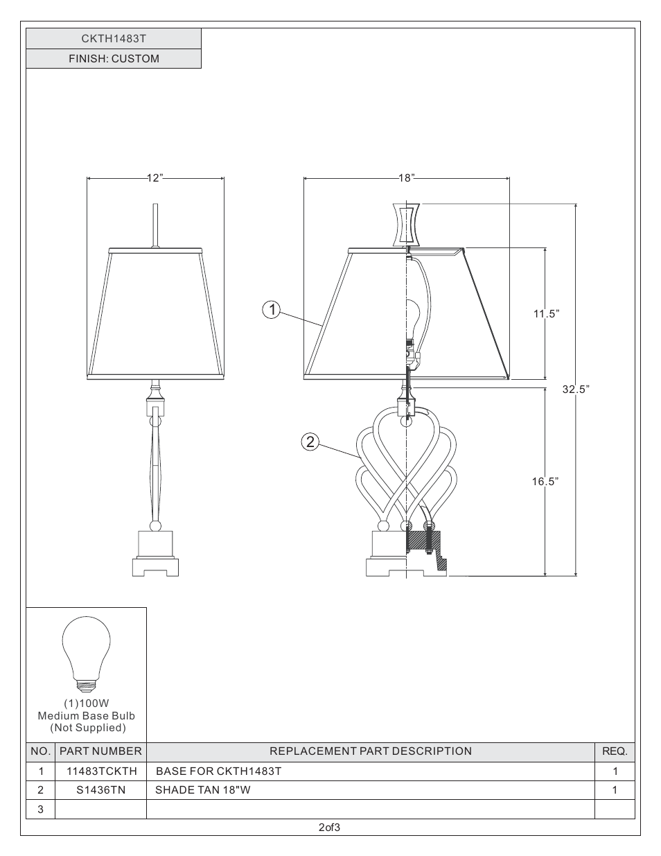 Quoizel CKTH1483T Triheart User Manual | Page 2 / 3