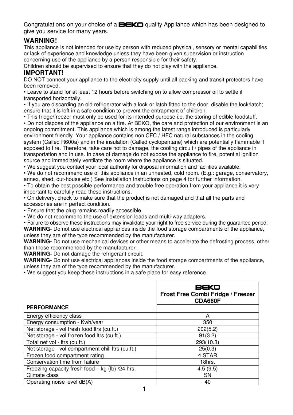 Beko CDA660F User Manual | 16 pages